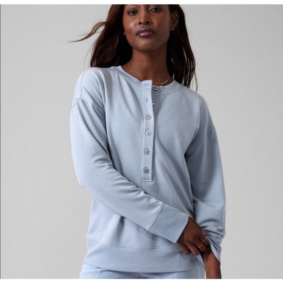 Athleta Balance Henley Sweatshirt Size XXS Baby Blue Button Up Casual Athleisure - Picture 1 of 13